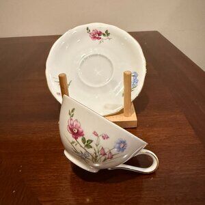 Winterling Roslau Bavaria Tea Cup and Saucer Set - Pink and Blue Flowers